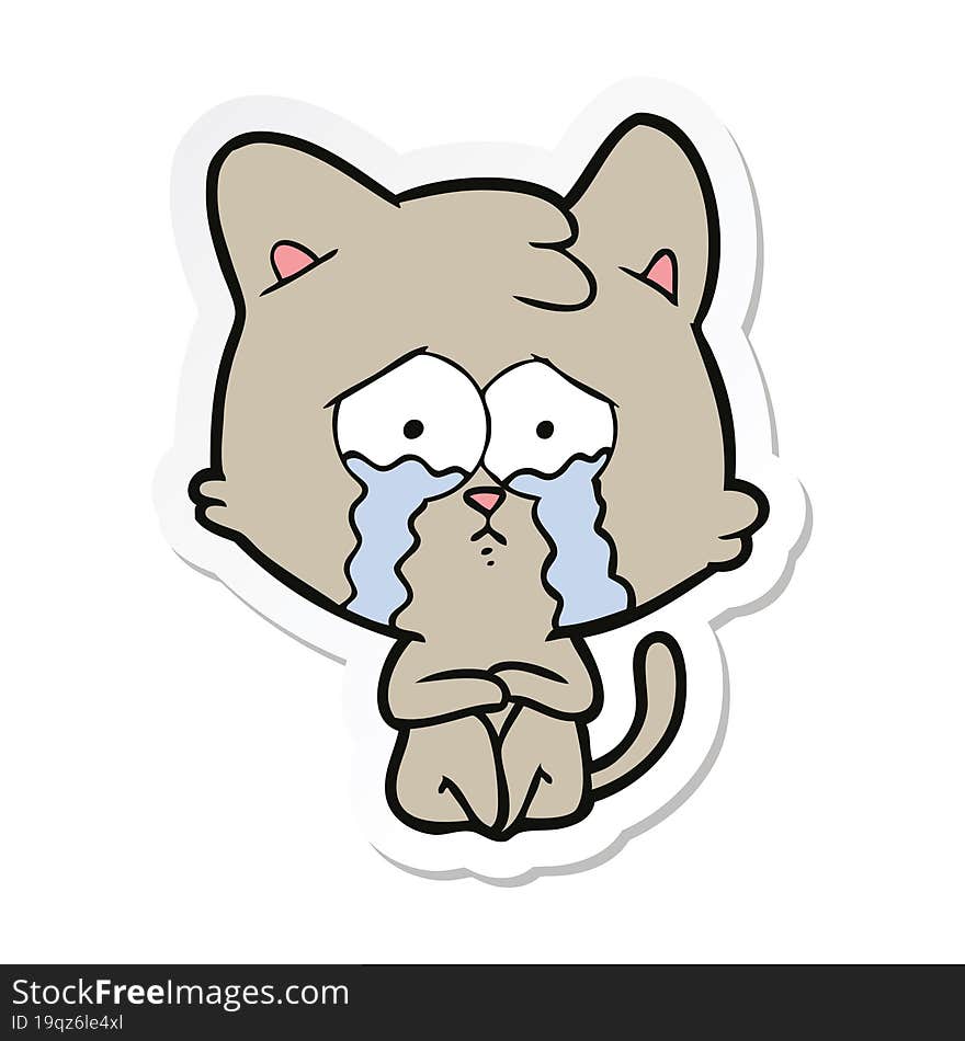 sticker of a crying cat cartoon