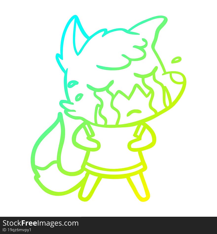 cold gradient line drawing crying fox cartoon