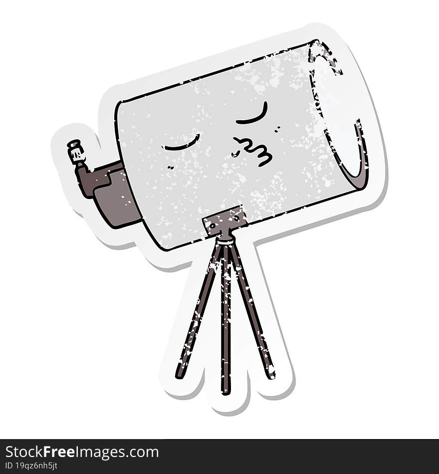 distressed sticker of a cartoon telescope with face