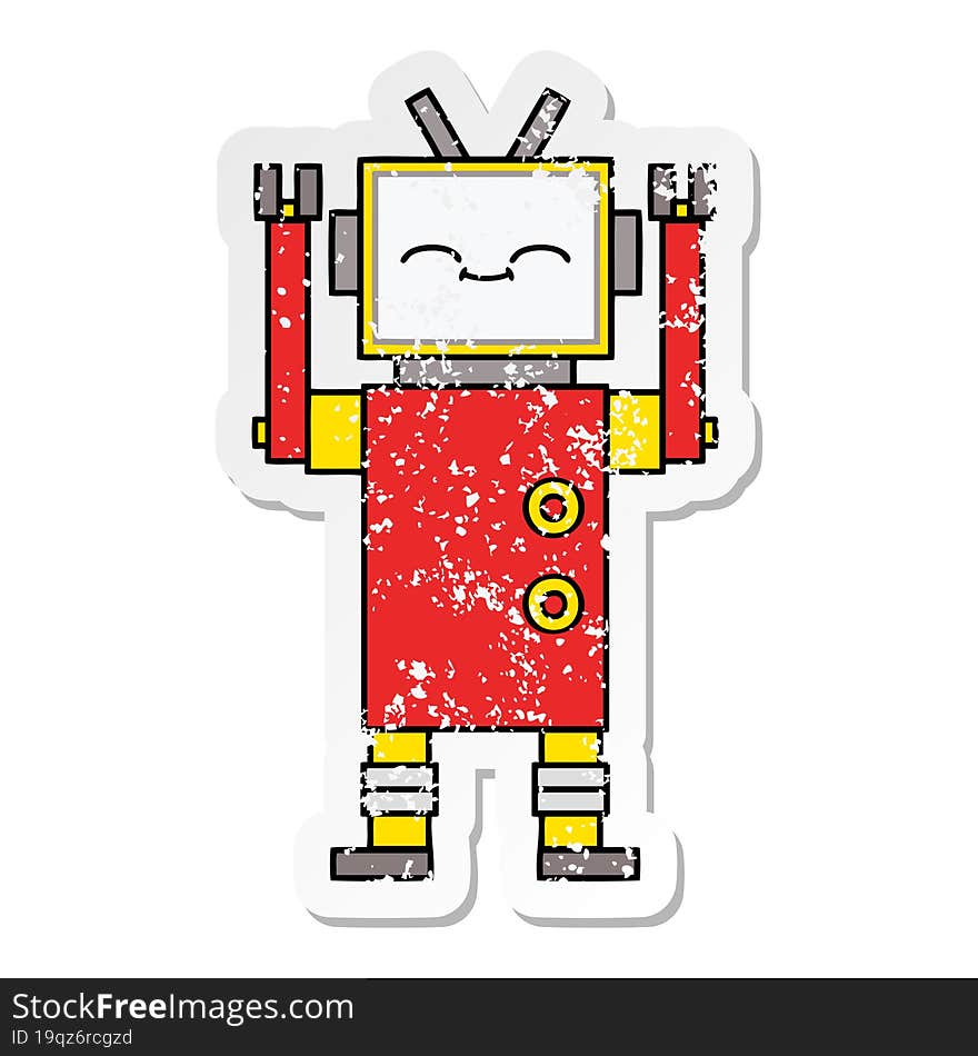 distressed sticker of a cute cartoon robot