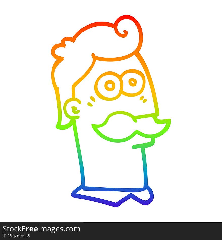 rainbow gradient line drawing cartoon man with mustache