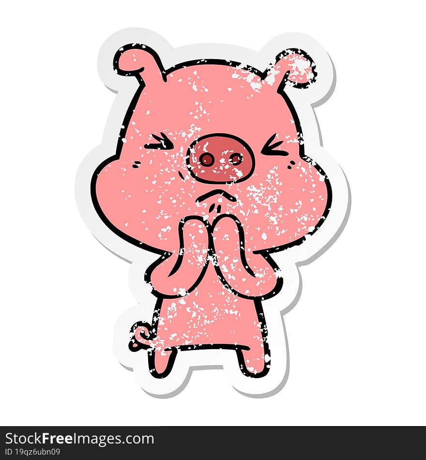 distressed sticker of a cartoon grumpy pig