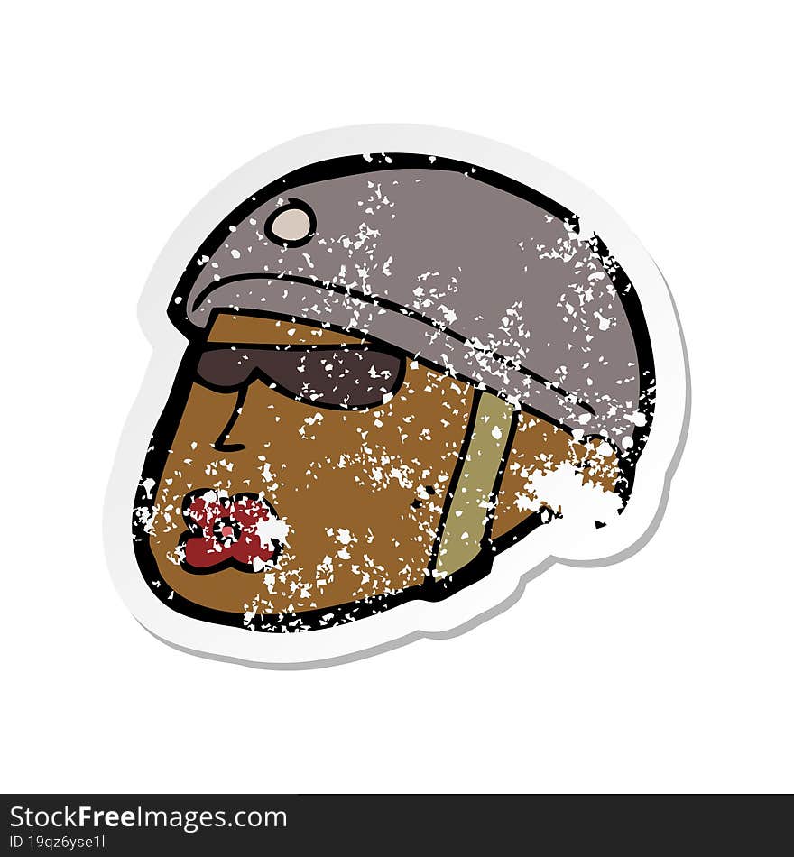 retro distressed sticker of a cartoon policeman head