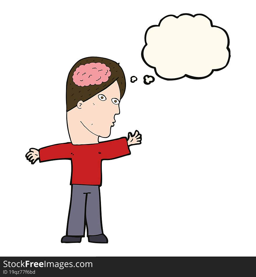 cartoon man with brain with thought bubble