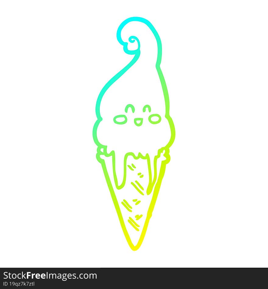 cold gradient line drawing cartoon ice cream