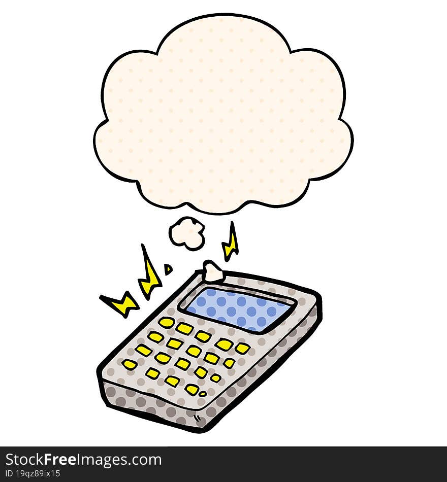 cartoon calculator with thought bubble in comic book style