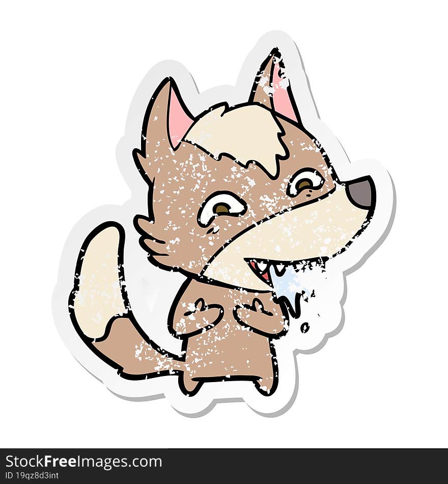 distressed sticker of a cartoon hungry wolf