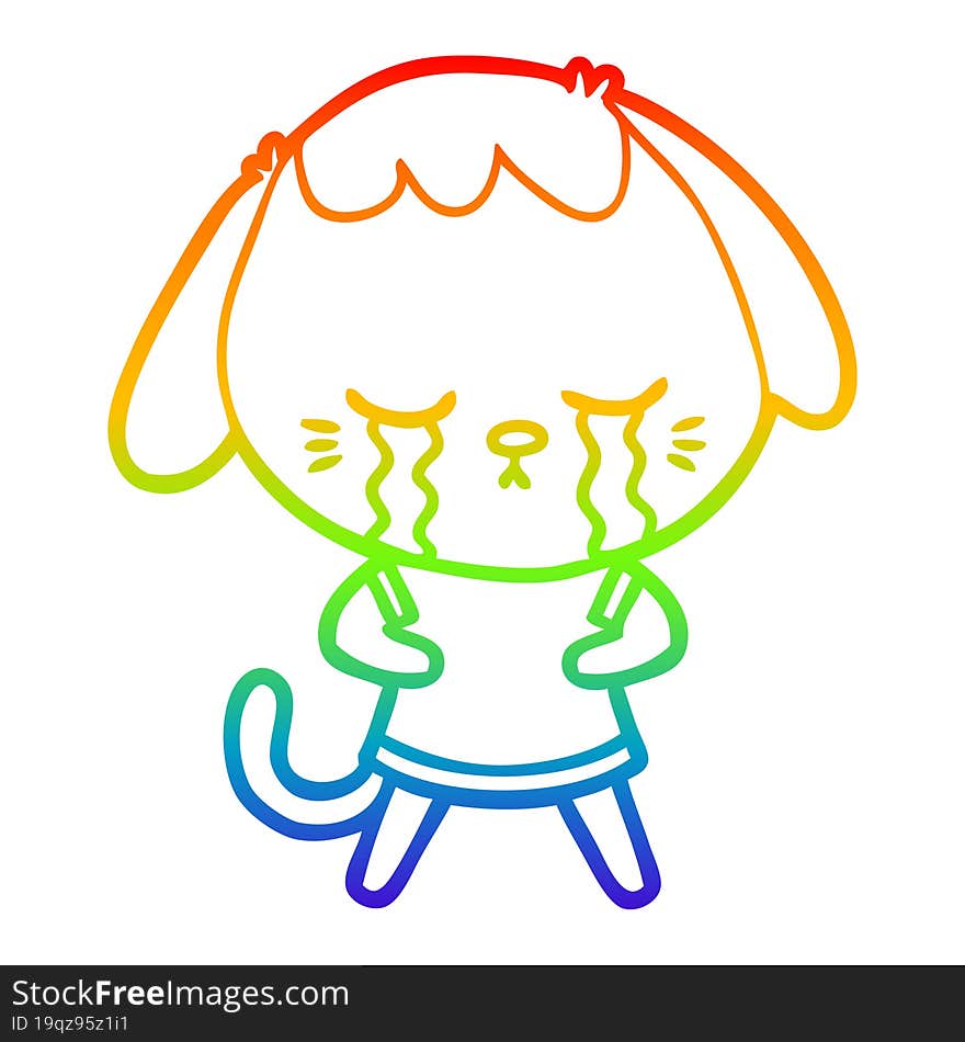 rainbow gradient line drawing of a cute puppy crying cartoon