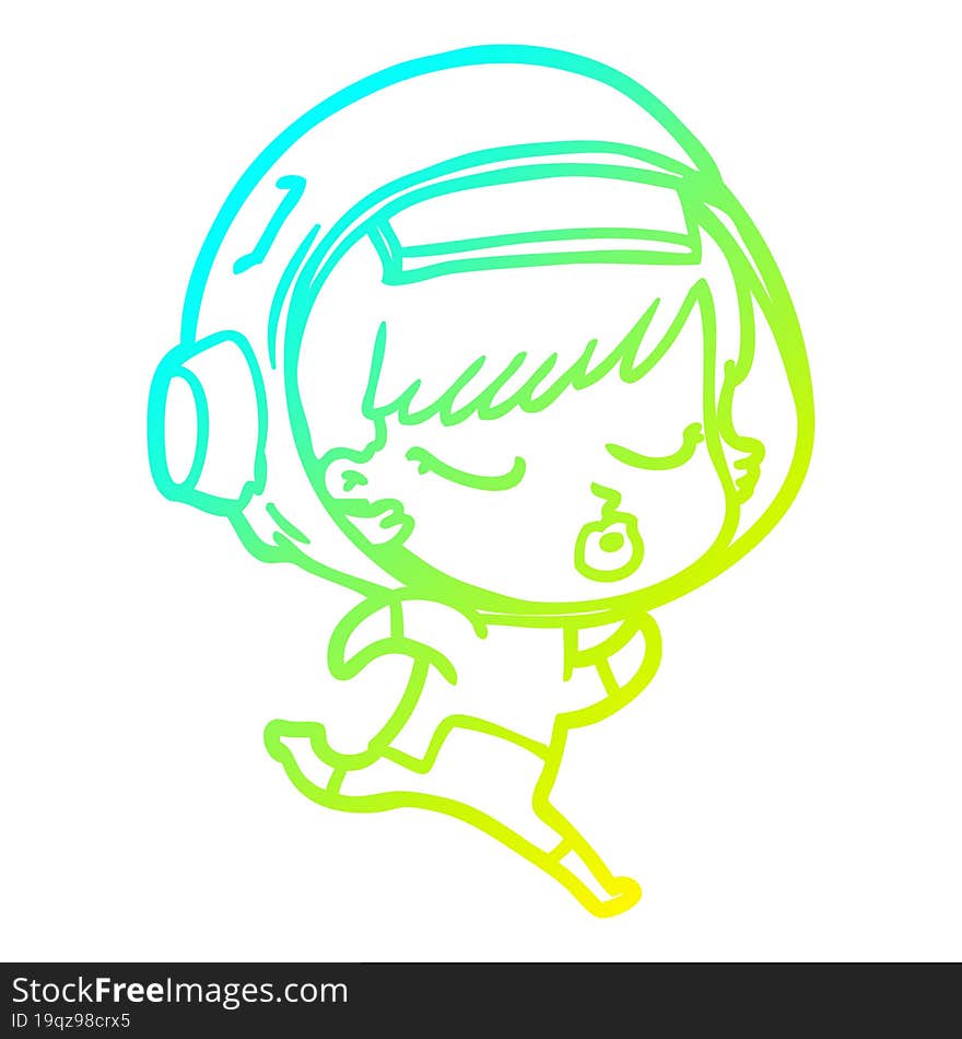 cold gradient line drawing cartoon pretty astronaut girl running