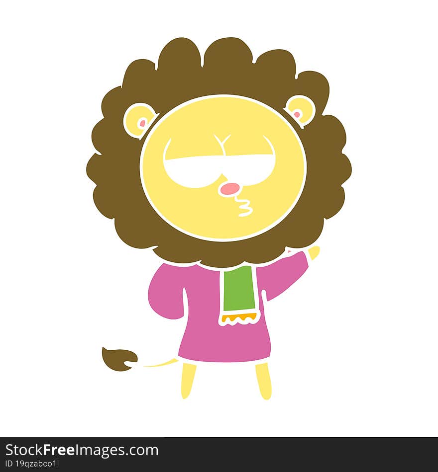 Flat Color Style Cartoon Bored Lion