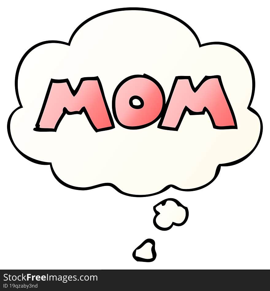 cartoon word mom and thought bubble in smooth gradient style