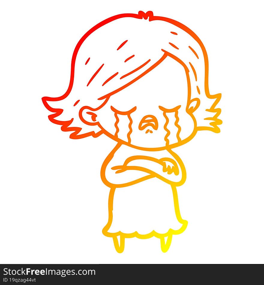 warm gradient line drawing of a cartoon girl crying