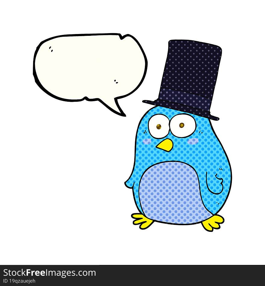 Comic Book Speech Bubble Cartoon Bird Wearing Top Hat