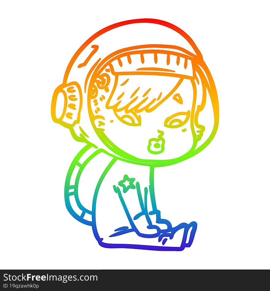 rainbow gradient line drawing cartoon astronaut woman