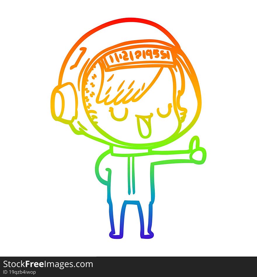 rainbow gradient line drawing cartoon astronaut woman