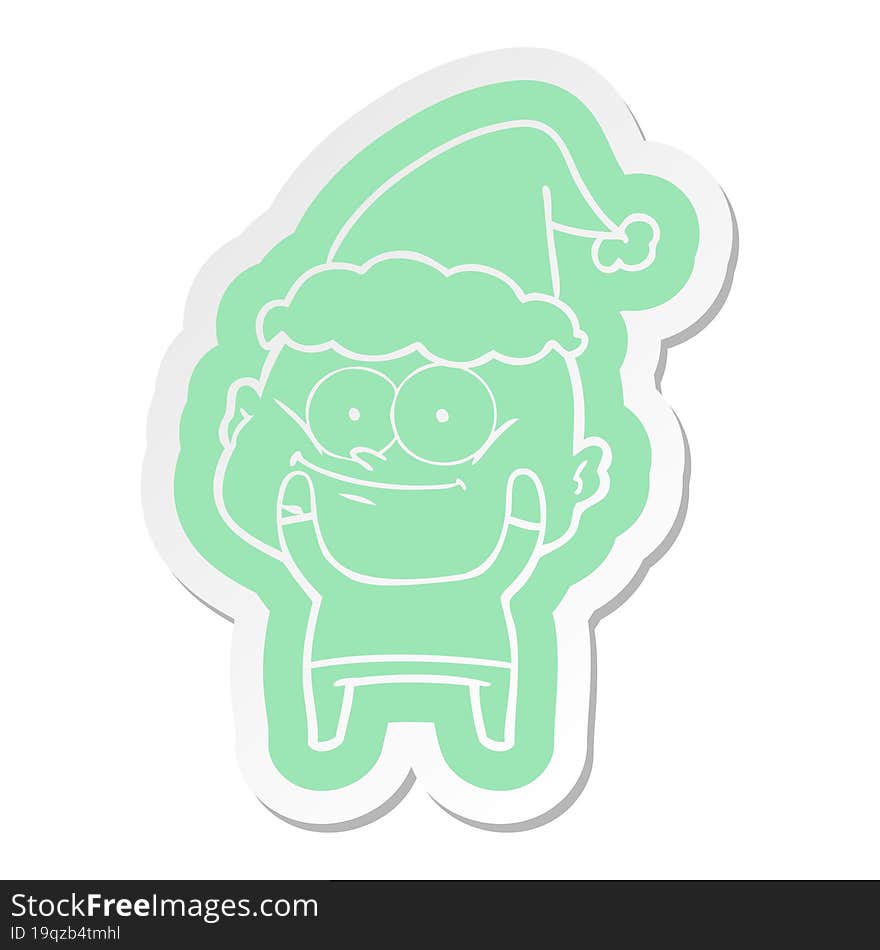 cartoon  sticker of a bald man staring wearing santa hat