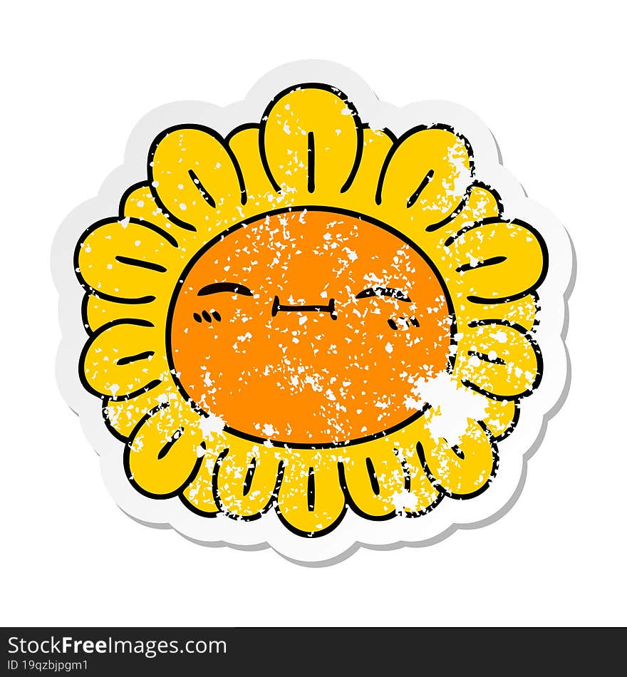 distressed sticker of a quirky hand drawn cartoon flower