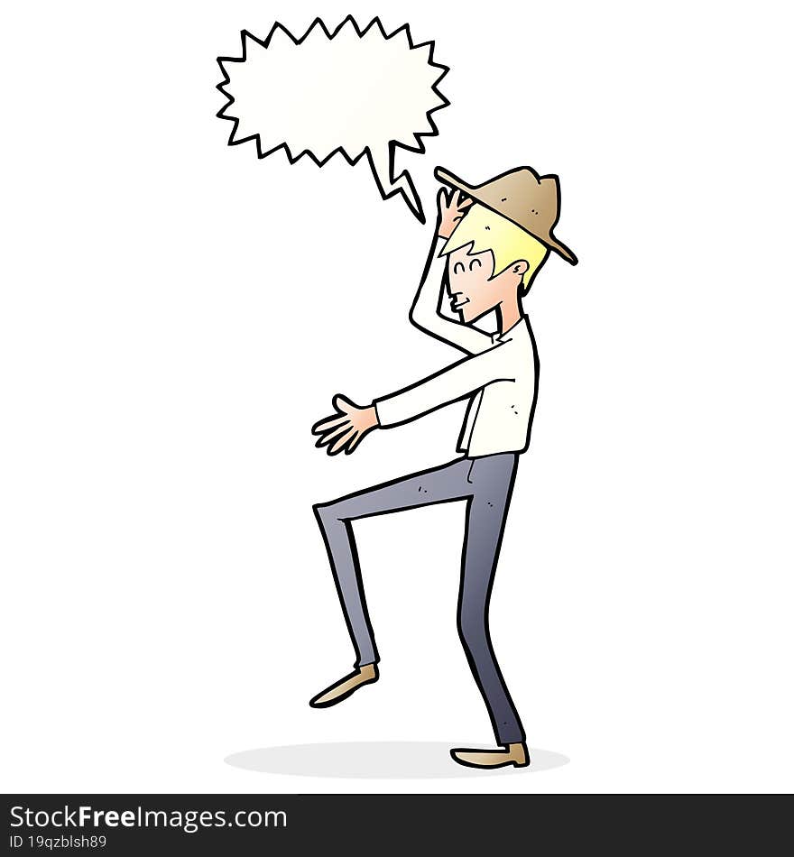 cartoon fashionable man with speech bubble