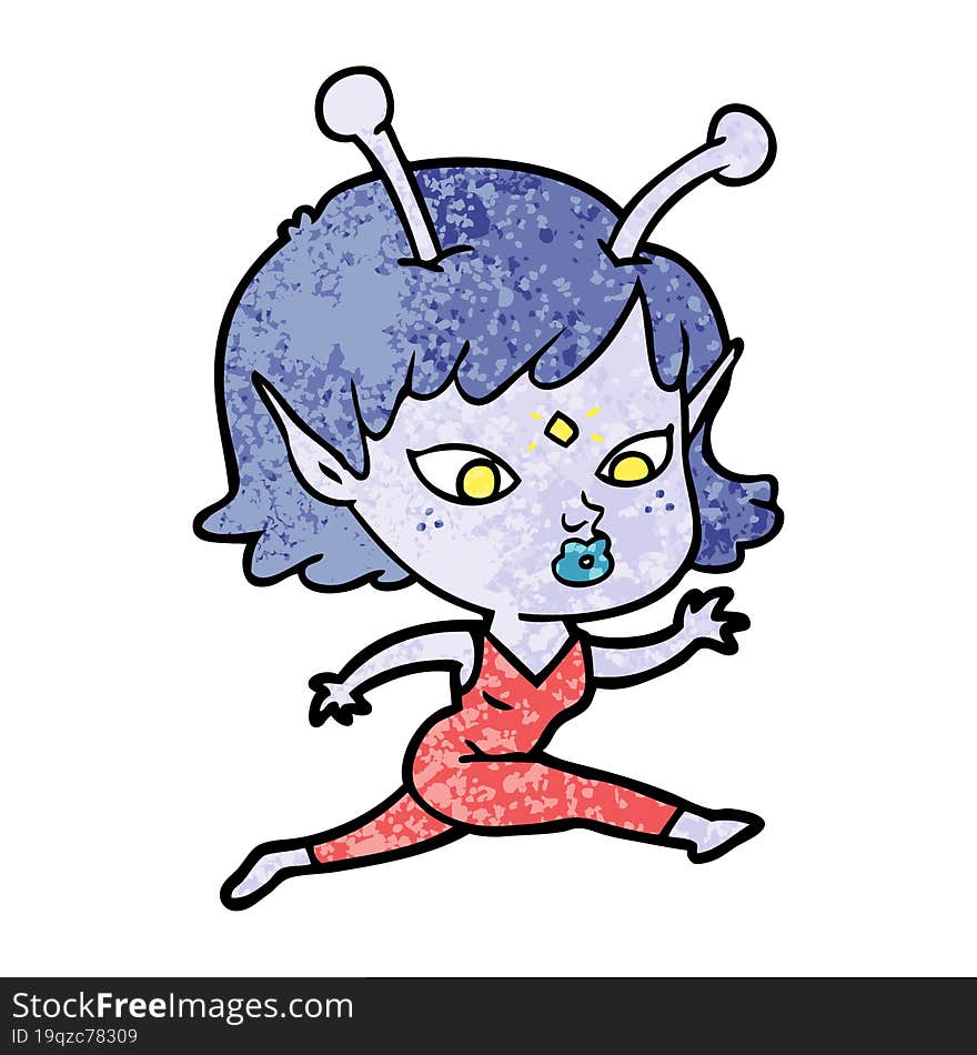 pretty cartoon alien girl running. pretty cartoon alien girl running