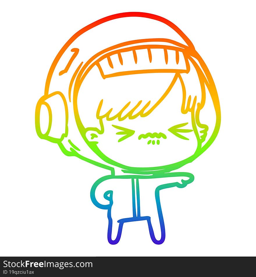 rainbow gradient line drawing cartoon astronaut woman