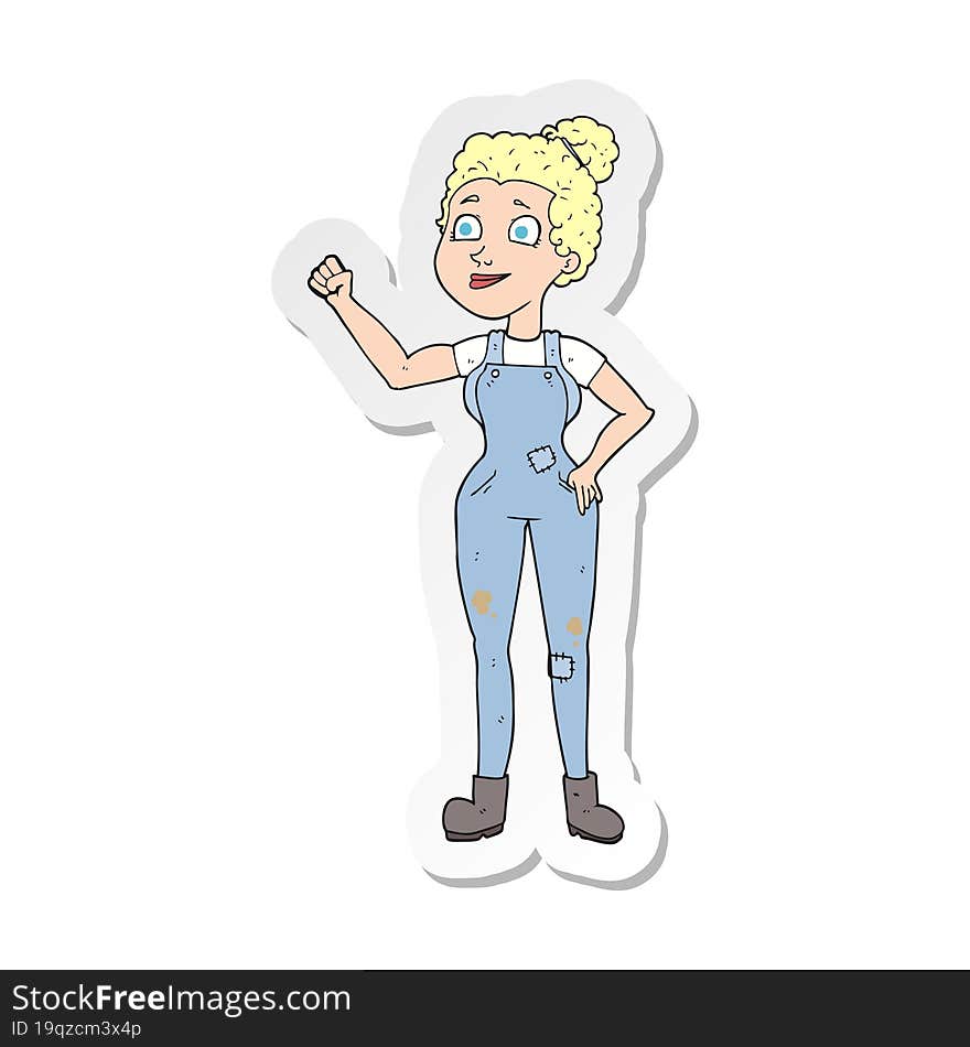 sticker of a cartoon woman in dungarees