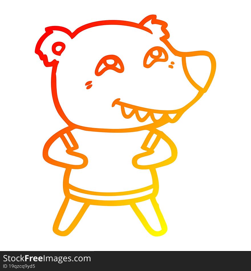 warm gradient line drawing cartoon bear showing teeth