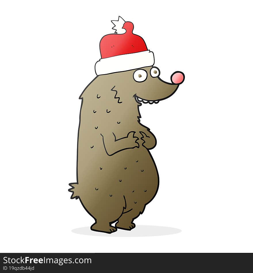 freehand drawn cartoon bear wearing christmas hat