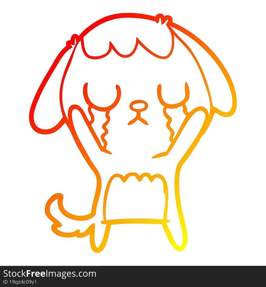 warm gradient line drawing cute cartoon dog crying