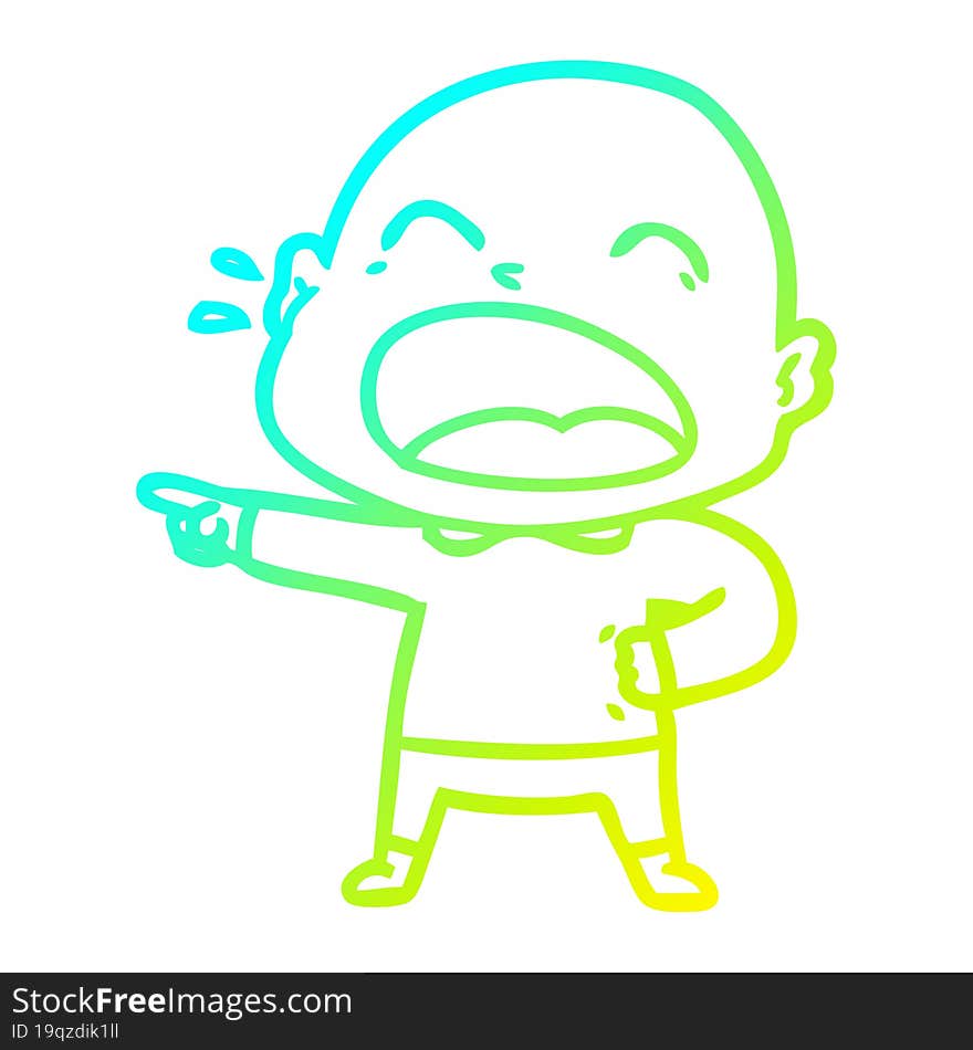 cold gradient line drawing cartoon shouting bald man