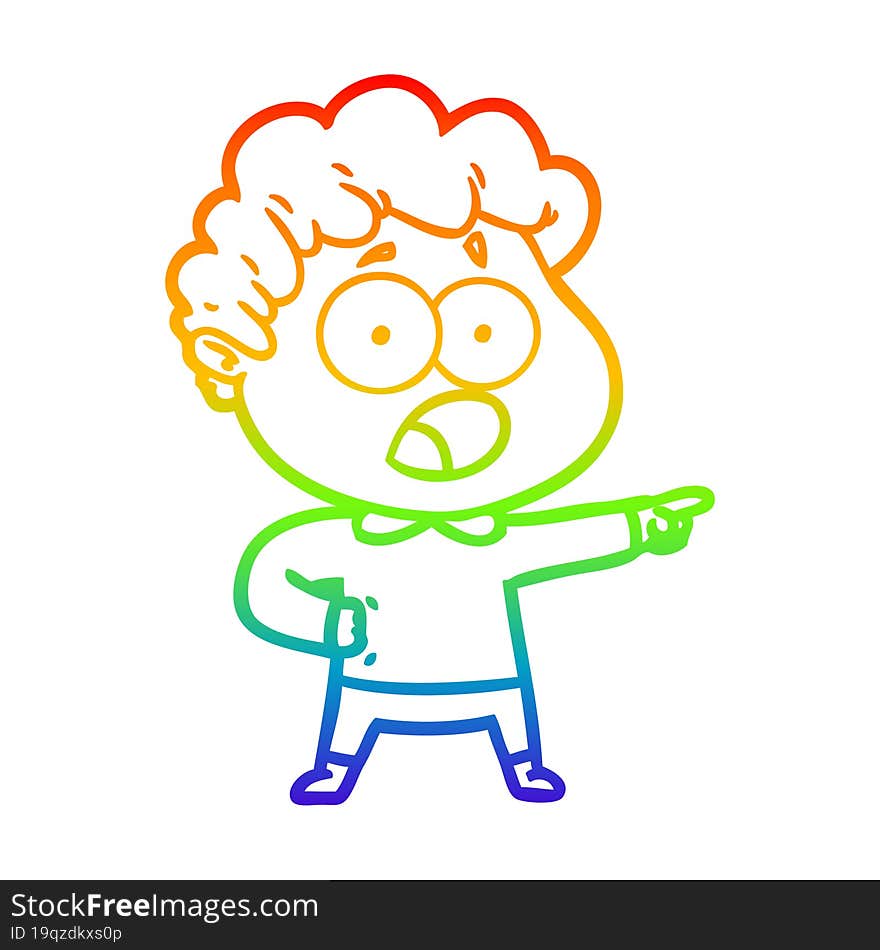 rainbow gradient line drawing cartoon man gasping in surprise