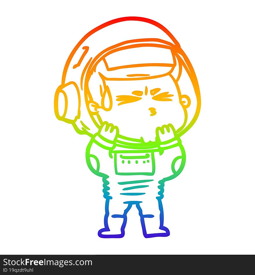 Rainbow Gradient Line Drawing Cartoon Stressed Astronaut