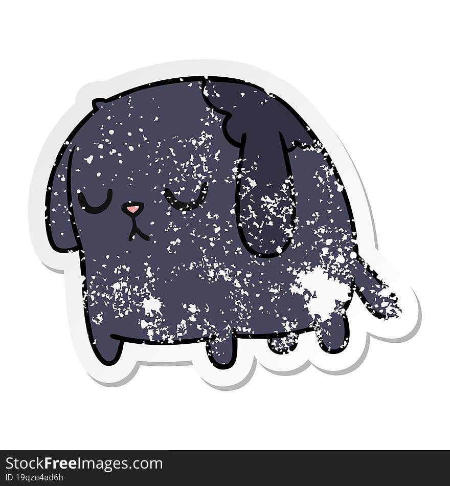 distressed sticker cartoon of cute sad kawaii dog