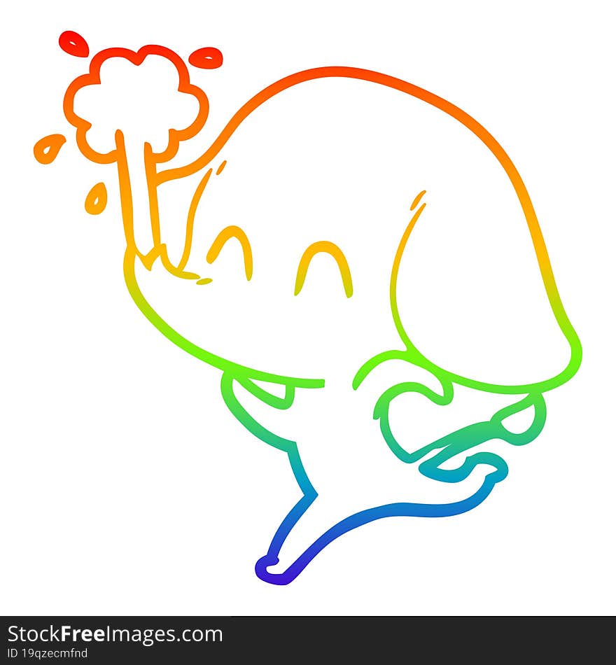 rainbow gradient line drawing cute cartoon elephant spouting water