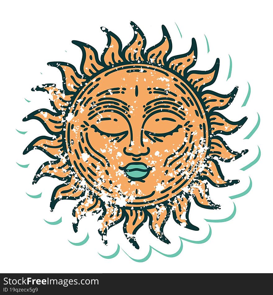 Distressed Sticker Tattoo Style Icon Of A Sun