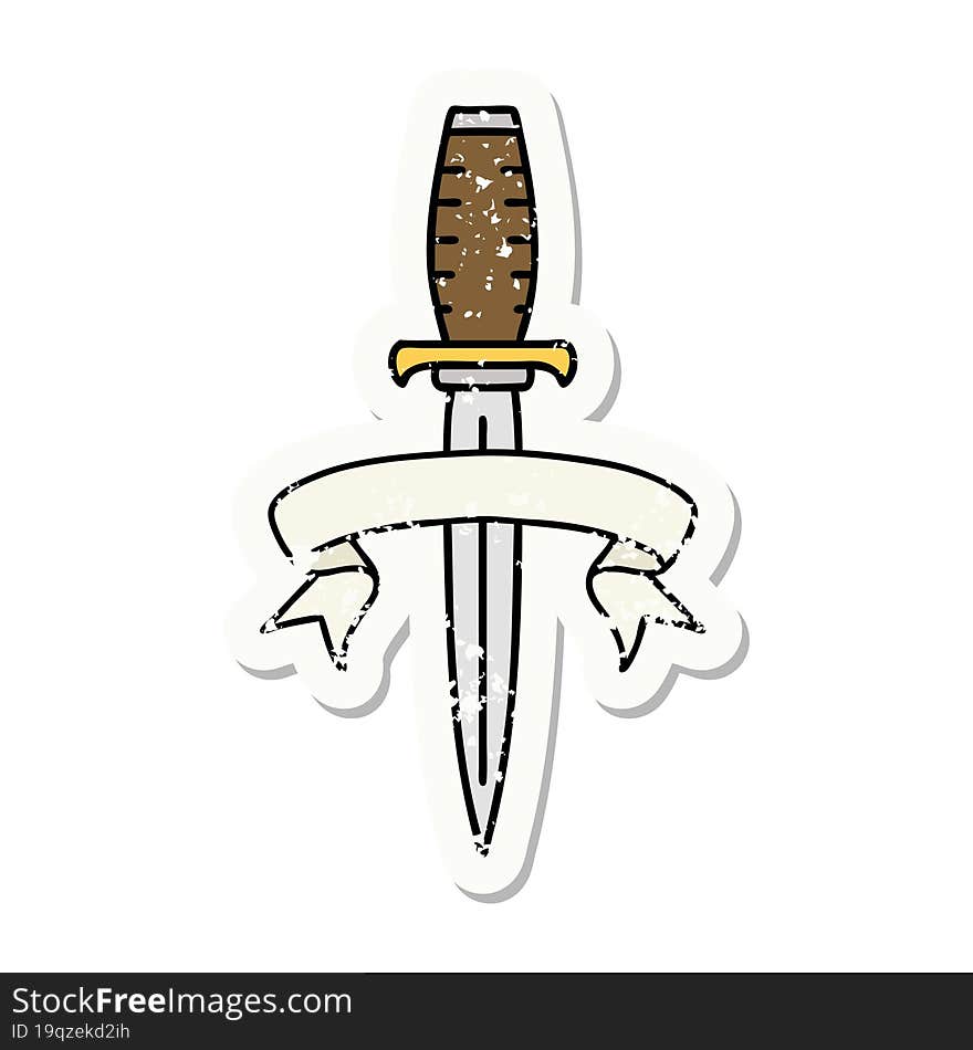 grunge sticker with banner of a dagger