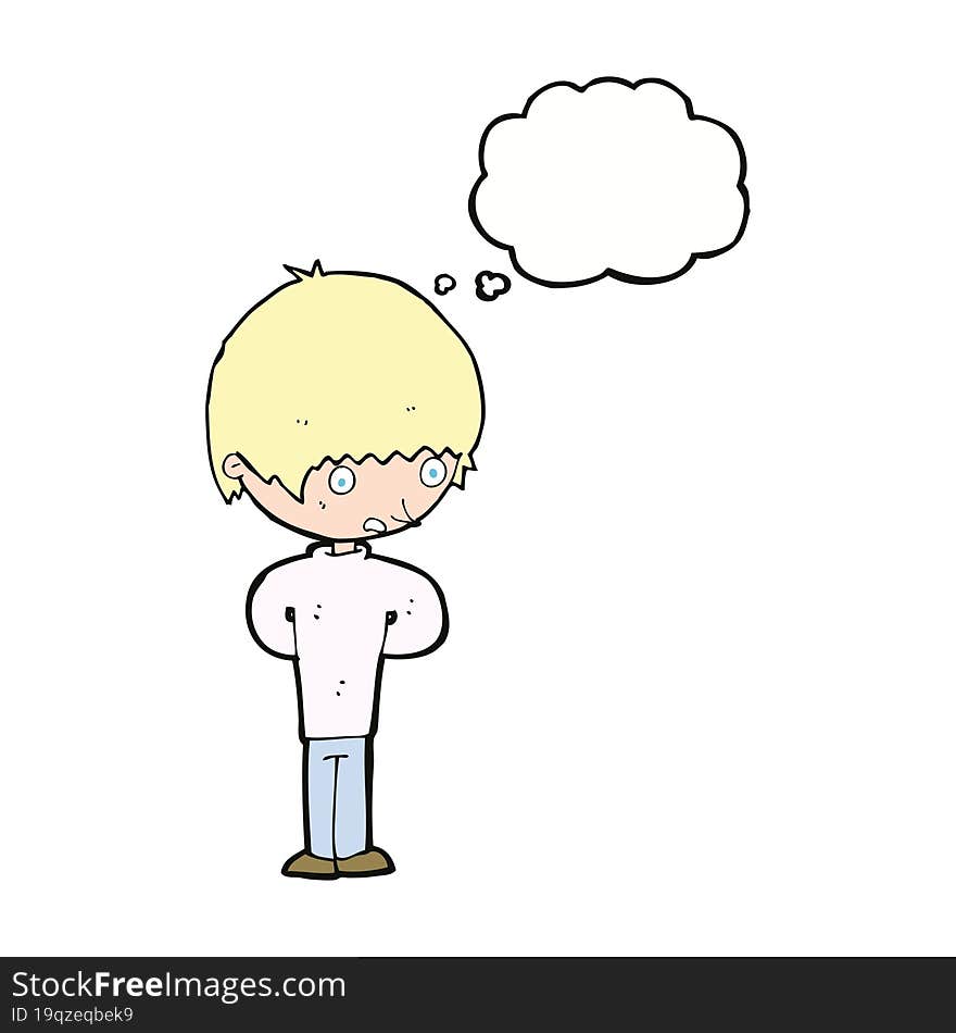 cartoon nervous boy with thought bubble