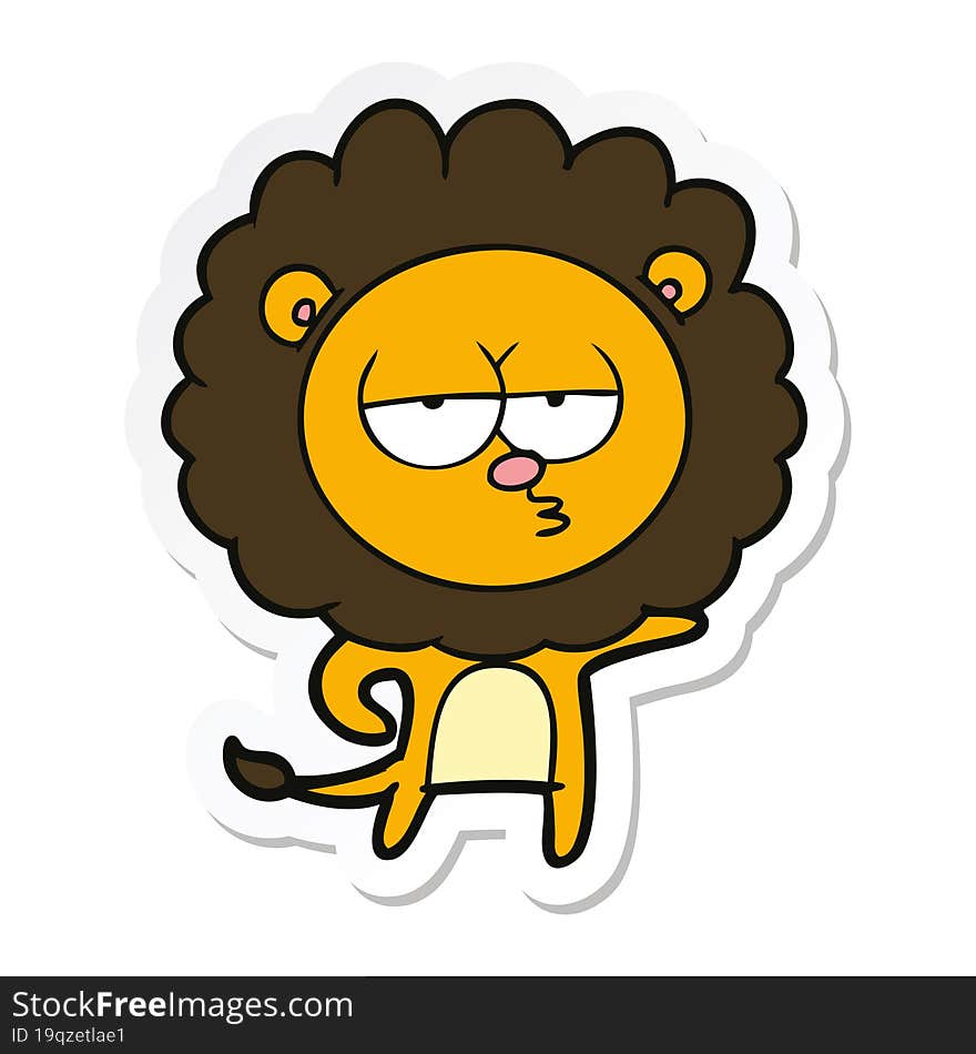 sticker of a cartoon bored lion