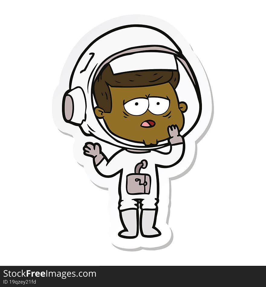 sticker of a cartoon tired astronaut