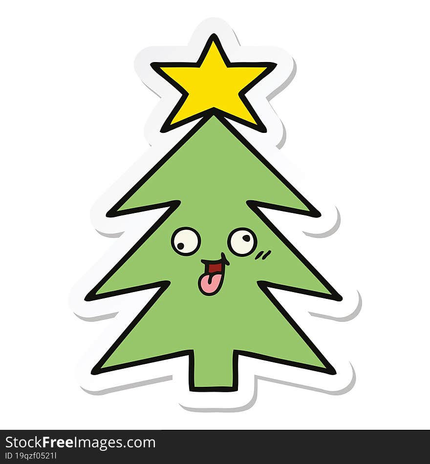 sticker of a cute cartoon christmas tree