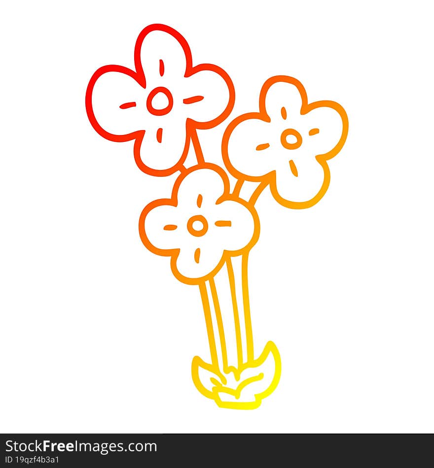 Warm Gradient Line Drawing Cartoon Bunch Of Flowers