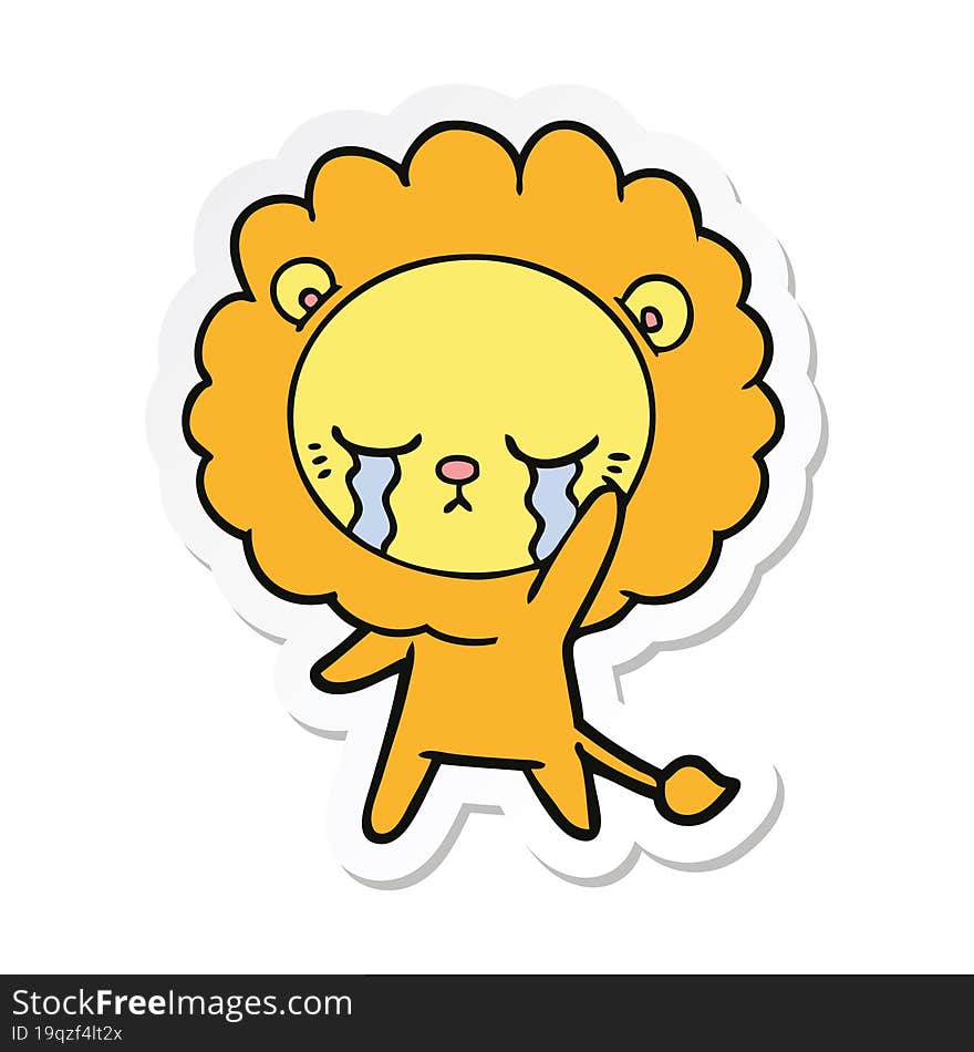 sticker of a crying cartoon lion