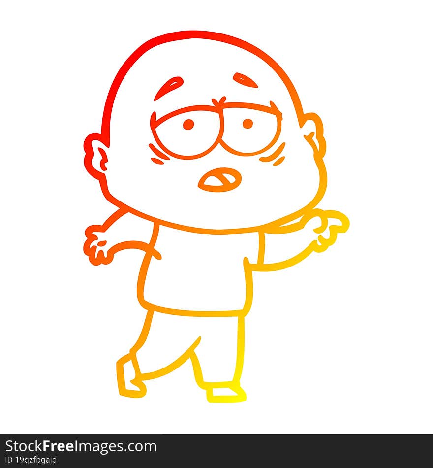 warm gradient line drawing cartoon tired bald man