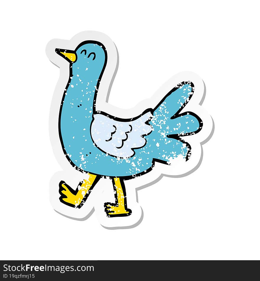 Retro Distressed Sticker Of A Cartoon Walking Bird