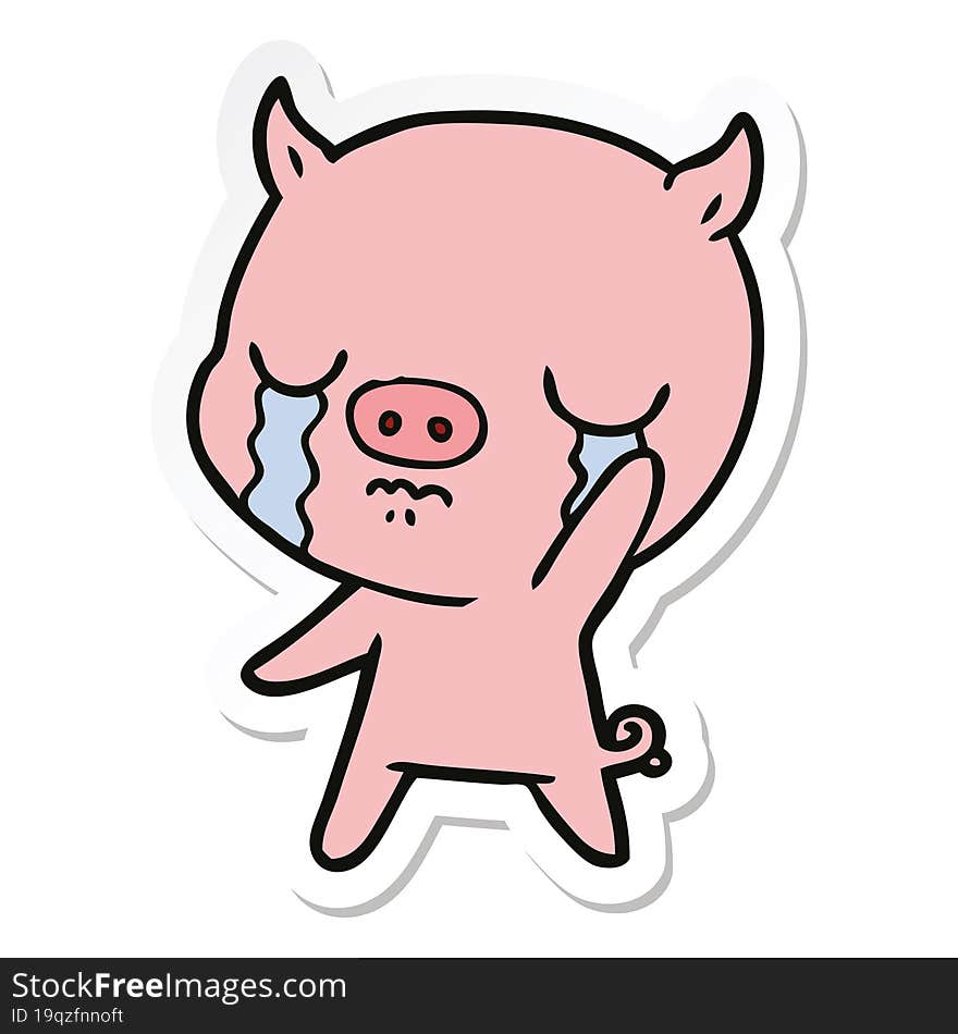 sticker of a cartoon pig crying waving goodbye