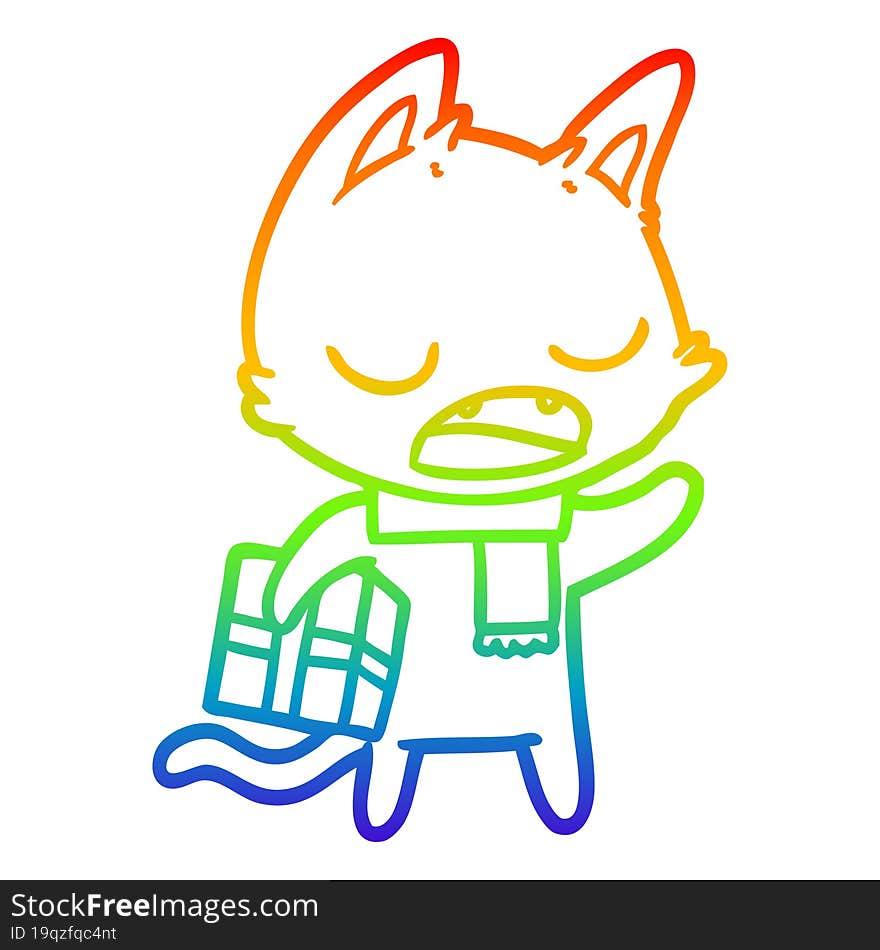 rainbow gradient line drawing of a talking cat cartoon