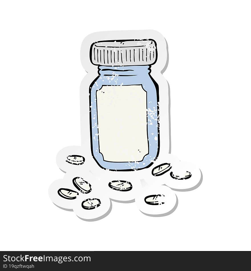 Retro Distressed Sticker Of A Cartoon Jar Of Pills