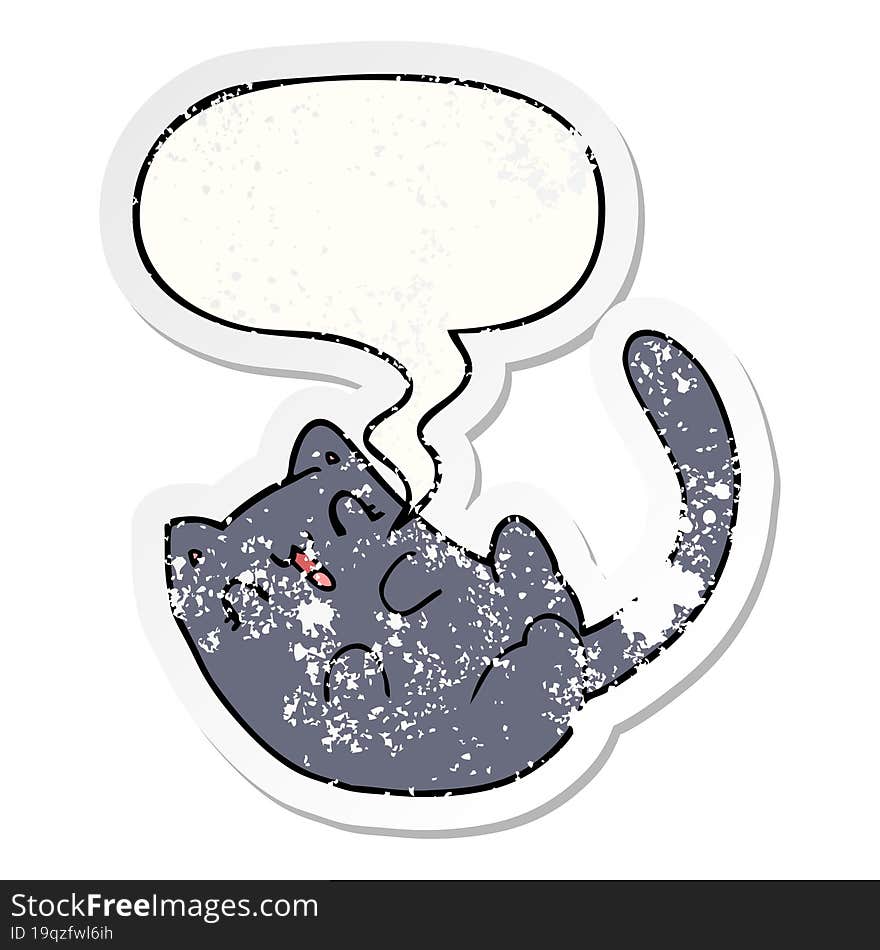 cartoon cat and speech bubble distressed sticker