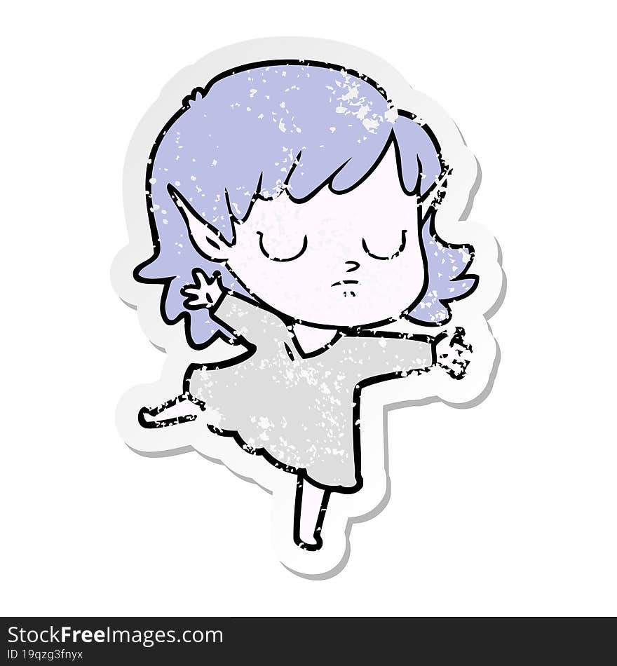 Distressed Sticker Of A Cartoon Elf Girl