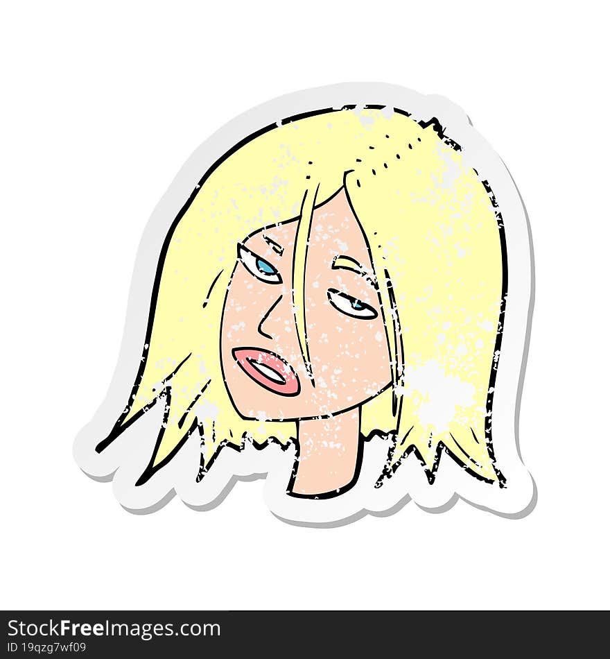 retro distressed sticker of a cartoon annoyed woman