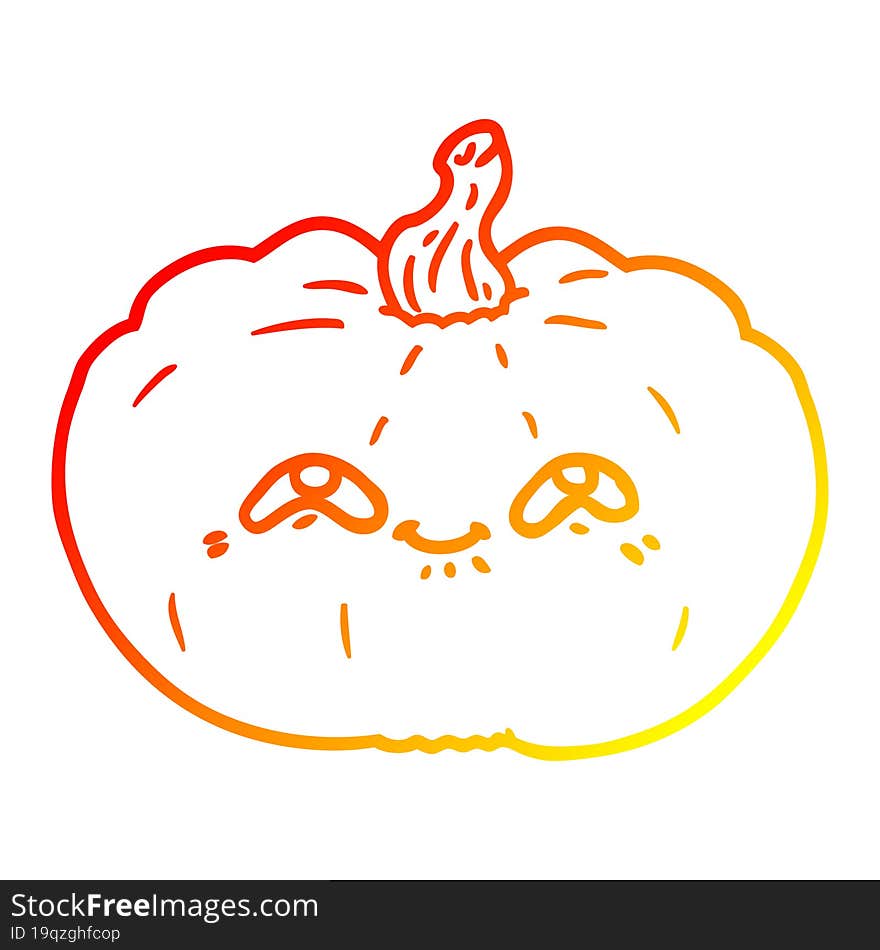 warm gradient line drawing of a happy cartoon pumpkin